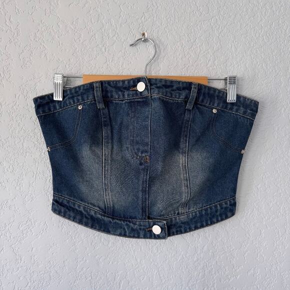Finesse Dark Wash Denim Strapless Top Size Small - Picture 1 of 4